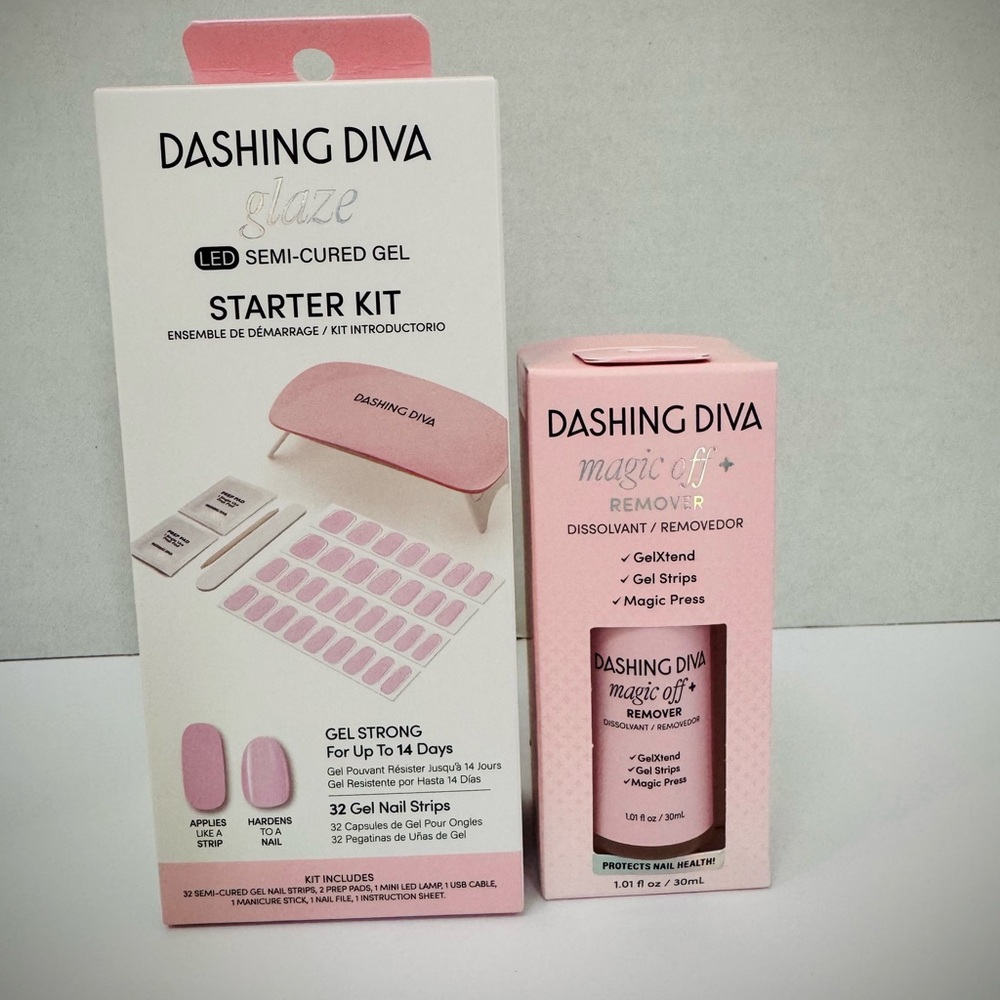 Dashing Diva GLAZE Starter Kit Powder Pink LED Lamp & Magic Off + Remover Set